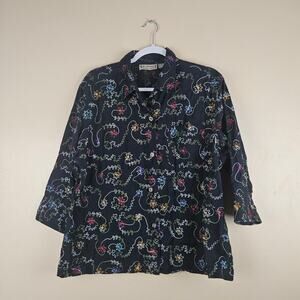 Embroidered Floral Button Down Linen Blend Jacket